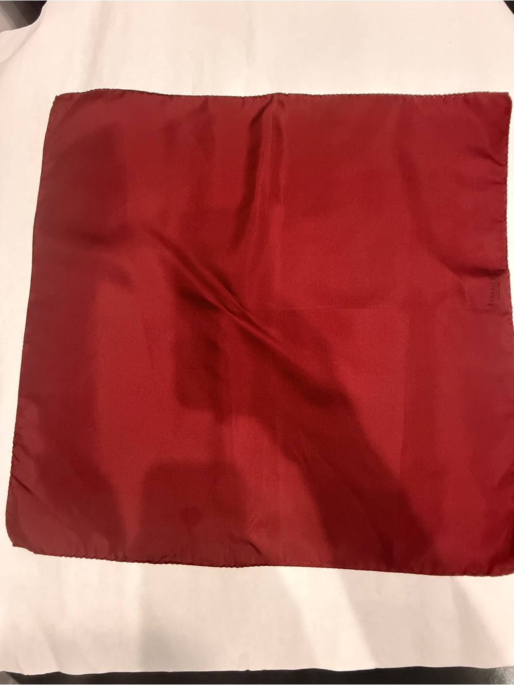 Ferrell Reed Solid Dark Red Silk Square Scarf 17” x 17”